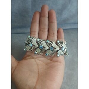 Vintage Coro Silver Tone Aurora Borealis Rhinestone Link Bracelet Mid Century